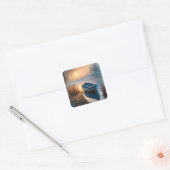 Rustieke blauwe boot Morning Sky Reflection Vierkante Sticker (Envelop)