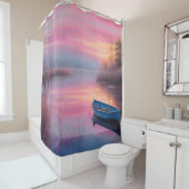 Rustieke blauwe boot roze luchten reflectie douchegordijn (In situ)