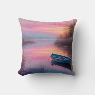 Rustieke blauwe boot roze luchten reflectie kussen