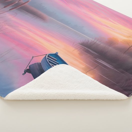 Rustieke blauwe boot roze luchten reflectie sherpa deken (3/4)