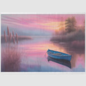 Rustieke Blauwe Boot Roze luchten Reflectie Tissuepapier (Voorkant)