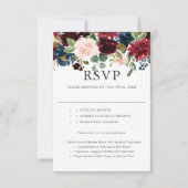 Rustieke Blauwe Bourgondische Bloemen Huwelijk RSVP Kaartje (Voorkant)