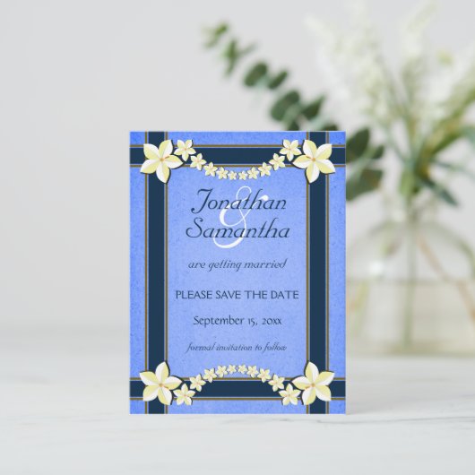 Rustieke Blauwe Bruiloft Bewaar de datum Aankondig Aankondigingskaart (Staand voorkant)