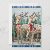 Rustieke Blauwe Buffalo Plaid Waterverf Rendier Feestdagenkaart (Voorkant)