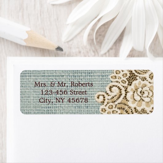 rustieke blauwe burlap beige kant land bruiloft etiket (Insitu)