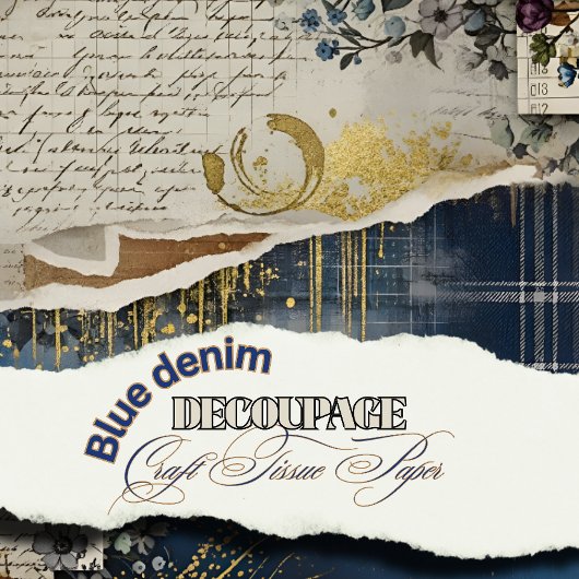 Rustieke Blauwe Denim Ephemera Bloemendecoupage Pr Tissuepapier