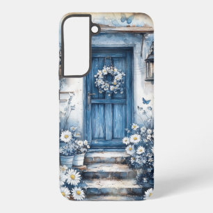 Rustieke Blauwe Deur met Madeliefjes – Cottagecor Samsung Galaxy Hoesje