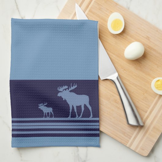 Rustieke blauwe eland patroon keukenhanddoek (Quarter Fold)