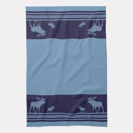 Rustieke blauwe eland patroon keukenhanddoek (Verticaal)