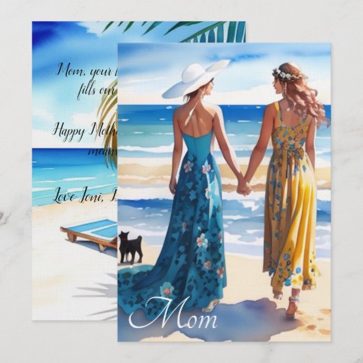 Rustieke Blauwe en Gele Waterverf Moederdag Kaart (Voorkant / Achterkant)