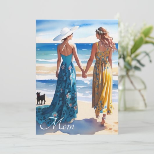 Rustieke Blauwe en Gele Waterverf Moederdag Kaart (Staand voorkant)