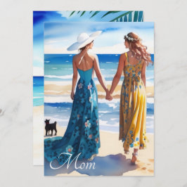 Rustieke Blauwe en Gele Waterverf Moederdag Kaart