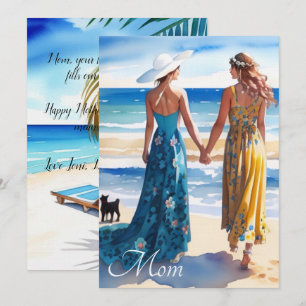 Rustieke Blauwe en Gele Waterverf Moederdag Kaart