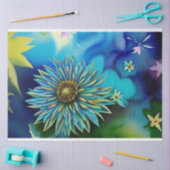 Rustieke Blauwe en Groene Waterverf Bloemen Tissuepapier (Craft)