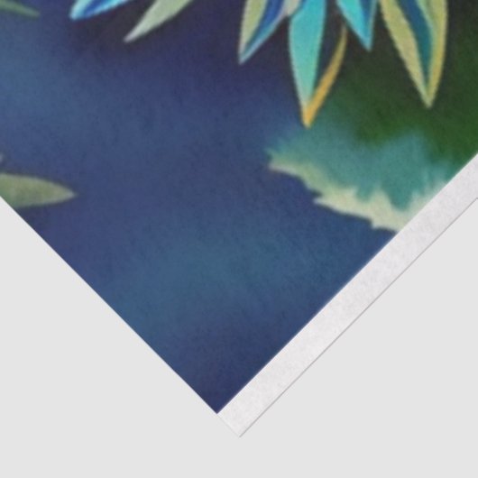 Rustieke Blauwe en Groene Waterverf Bloemen Tissuepapier (Detail)