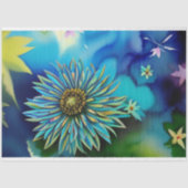 Rustieke Blauwe en Groene Waterverf Bloemen Tissuepapier (Voorkant)