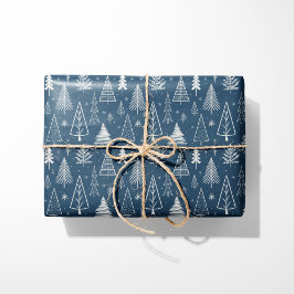 Rustieke blauwe en witte kerstbomen cadeaupapier