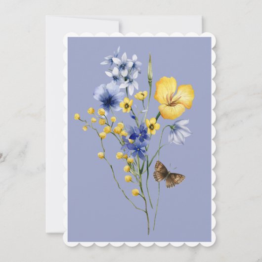 Rustieke Blauwe & Gele Wildbloemen Bruidsbrunch Kaart (Achterkant)