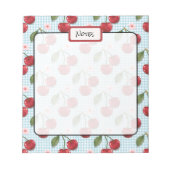 Rustieke blauwe gingham en kersen notitieblok (Voorkant)