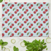 Rustieke blauwe gingham en kersen theedoek (Gevouwen)