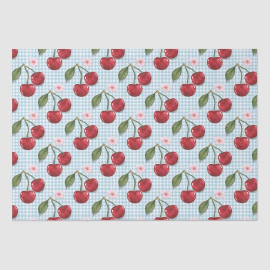 Rustieke blauwe gingham en kersen tissuepapier (Voorkant)