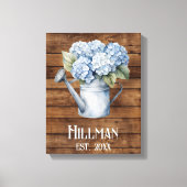 Rustieke blauwe hortensia gieter gepersonaliseerd canvas afdruk (Voorkant)