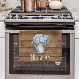 Rustieke blauwe hortensia gieter gepersonaliseerd theedoek