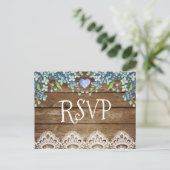 Rustieke Blauwe Hortensia & Kant RSVP-kaart Uitnodiging Briefkaart (Staand voorkant)