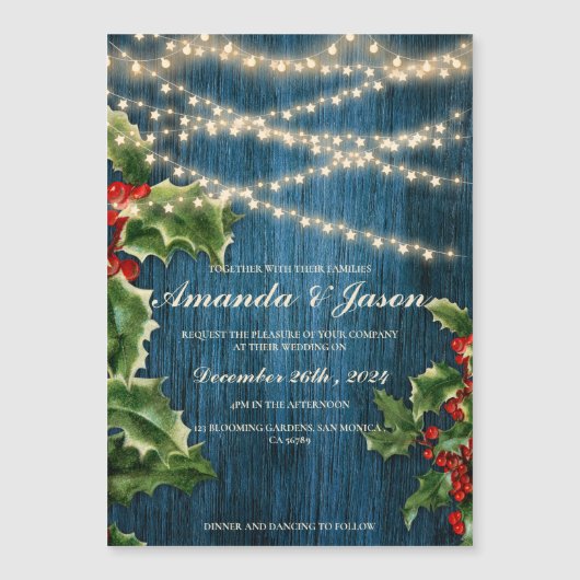 Rustieke Blauwe Houten Berry Feestelijke bruiloft  (Voorkant)