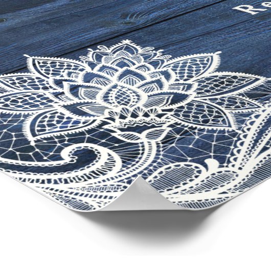 Rustieke Blauwe Houten Kant Wit Bloemen Welkom Bor Poster (Hoek)