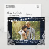 Rustieke Blauwe Houten Lichten Kant Foto Save the  Briefkaart (Voorkant / Achterkant)