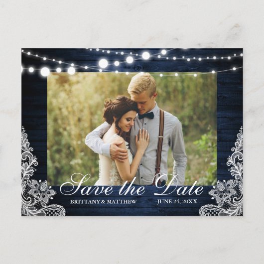 Rustieke Blauwe Houten Lichten Kant Foto Save the  Briefkaart (Voorkant)