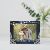 Rustieke Blauwe Houten Lichten Kant Foto Save the  Briefkaart (Staand voorkant)