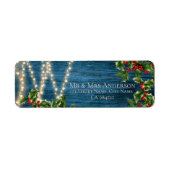 Rustieke Blauwe Houten Lichten Kerstmis Bruiloft A Etiket (Voorkant)