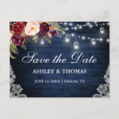 Rustieke Blauwe Houten Lichten Kruiken Bloemen Sav Aankondigingskaart (Voorkant)