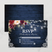 Rustieke Blauwe Houten Lichten Kruiken Bloemenbrui RSVP Kaartje (Voorkant / Achterkant)