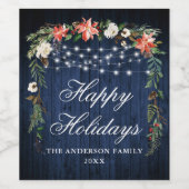 Rustieke Blauwe Houten Poinsettias Lichten Vakanti Wijn Etiket (Enkel label)