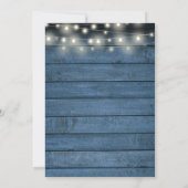 Rustieke blauwe houten slingerlichtjes script brui save the date (Achterkant)