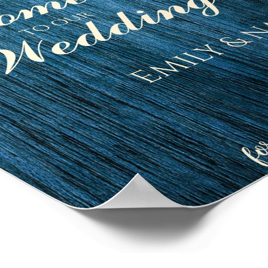 Rustieke blauwe houten snaren Welkom op onze bruil Poster (Hoek)