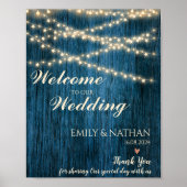 Rustieke blauwe houten snaren Welkom op onze bruil Poster (Voorkant)