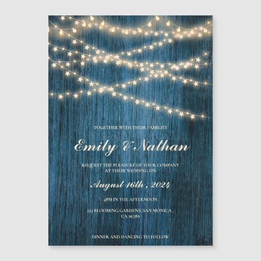 Rustieke Blauwe Houten Strijklichten Bruiloft Uitn (Voorkant)