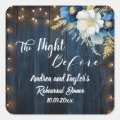 Rustieke Blauwe Houten Witte Bloemige Oefenavondma Vierkante Sticker (Voorkant)