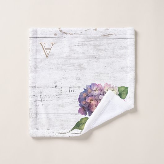 Rustieke Blauwe Hydrangea Blooms Houten Namen Mono Bad Handdoek (Wasdoekje)
