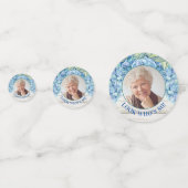 Rustieke Blauwe Hydrangea Foto 80e Verjaardag Confetti (Achterkanten)