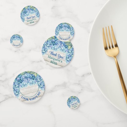 Rustieke Blauwe Hydrangea Foto 80e Verjaardag Confetti (Groep)