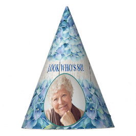 Rustieke Blauwe Hydrangea Foto 80e Verjaardag Feesthoedjes