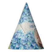 Rustieke Blauwe Hydrangea Foto 80e Verjaardag Feesthoedjes (Links)