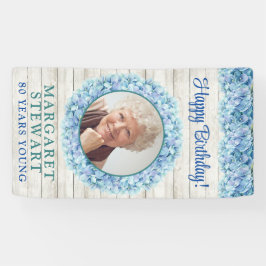 Rustieke Blauwe Hydrangea Foto 80e Verjaardag Spandoek