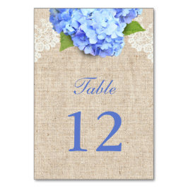 Rustieke Blauwe Hydrangea Kant & Burlap Trouwtafel Kaart