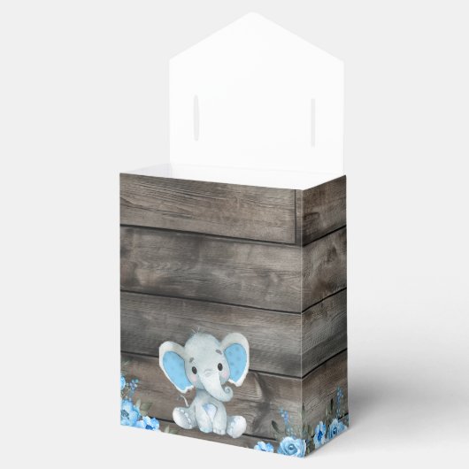 Rustieke Blauwe Jongen Olifant Favor Box Baby show Bedankdoosjes (Geopend)